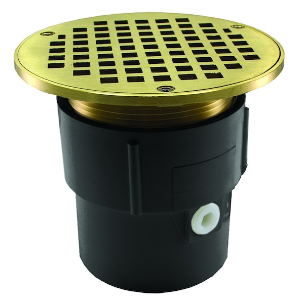 Jones Stephens 3in. x 4in. PVC Pipe Fit Drain Base with 3-1/2in. Metal Spud and 8in. Nickel Bronze Strainer D53138 - main